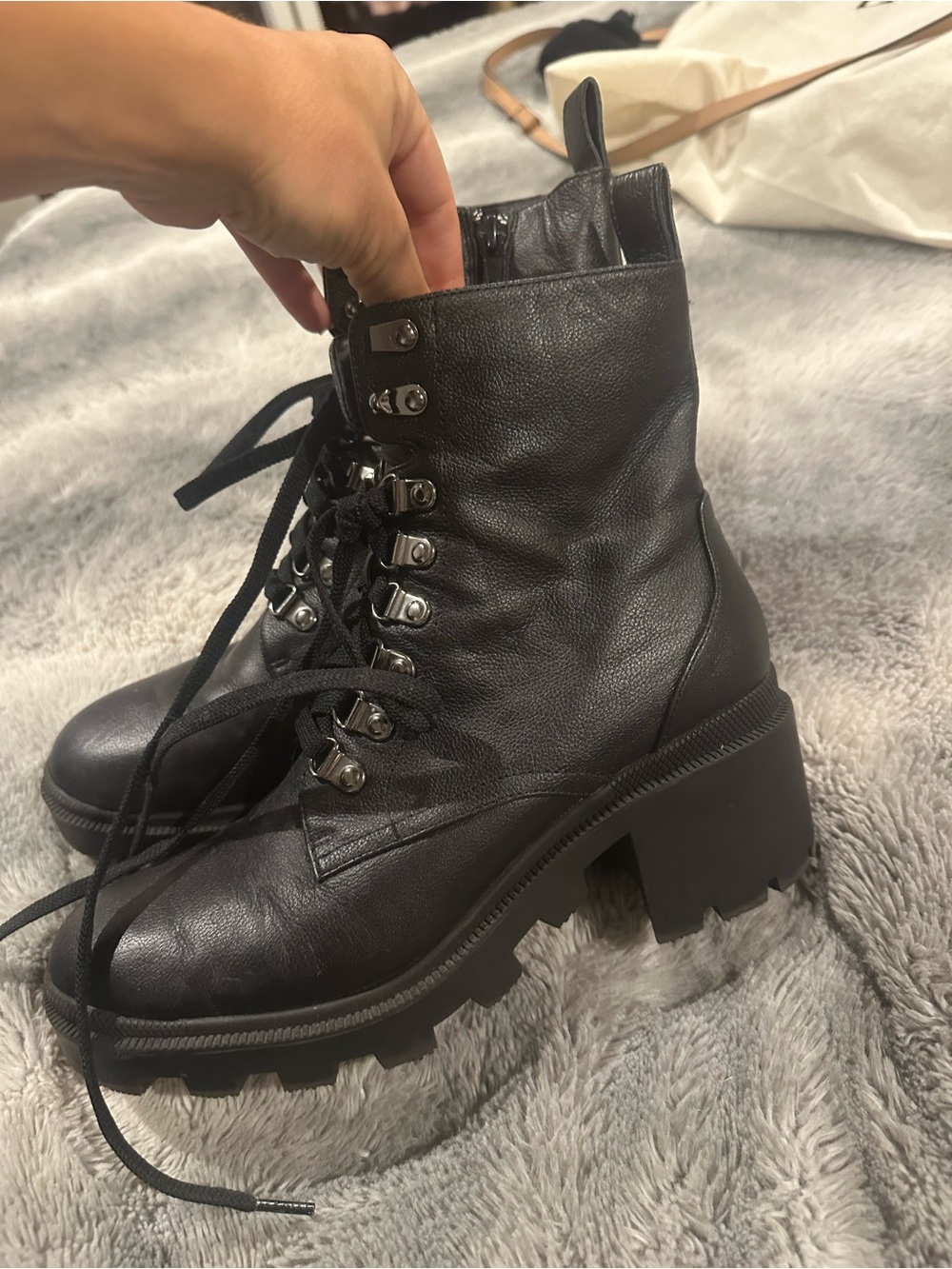 bp Black Lace-Up Chunky Lug Combat Boots